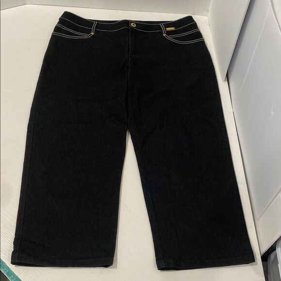 St. John Sport Black Denim Capri Pants With White Stitching 4 Pocket Size 12 - Picture 1 of 12